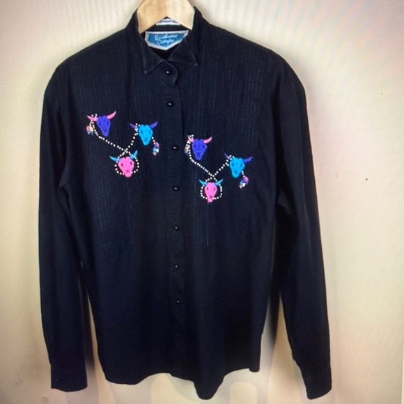 Vintage Southwest Tops - Vintage Southwest Cowgirl Western Women's Long Sleeve Black Shirt Size L
